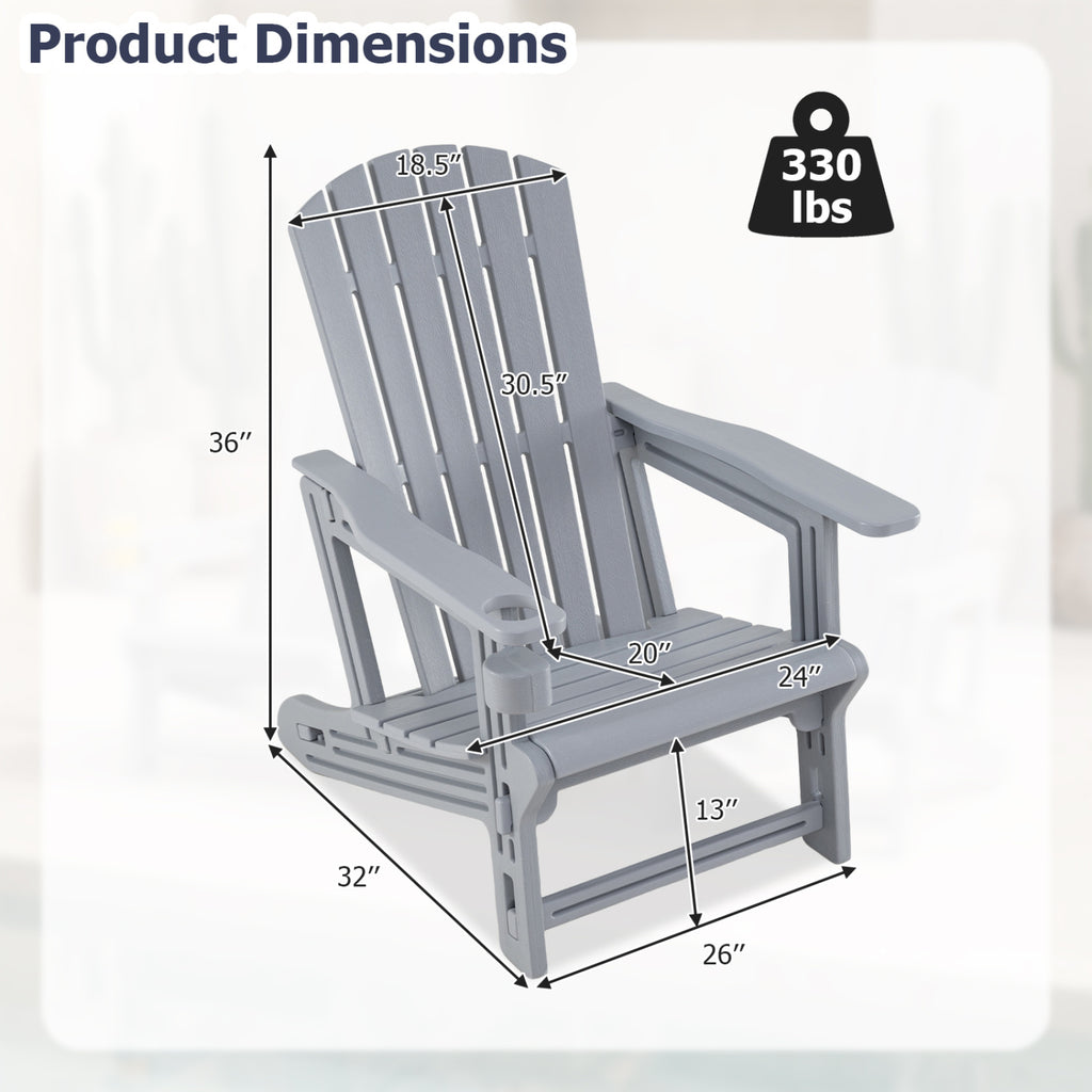 Set of 2 HDPE Adirondack Chair with Cup Holder and Wood-Like Texture