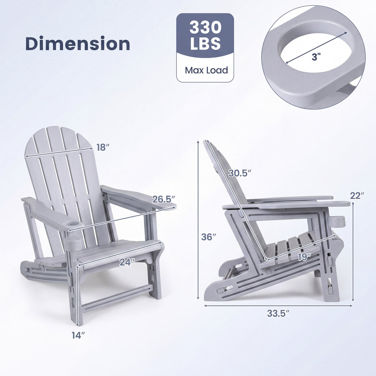 Set of 2 HDPE Adirondack Chair with Cup Holder and Wooden Texture for