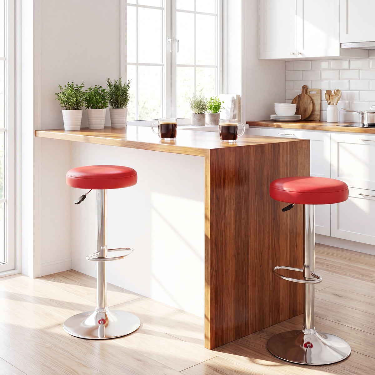 Height-Adjustable Swivel Bar Stool Set of 2 - Red