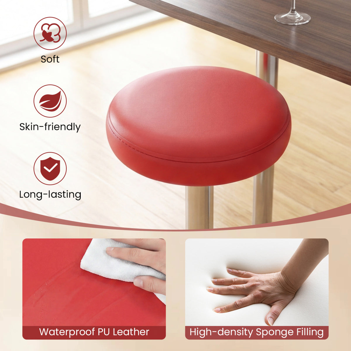 Height-Adjustable Swivel Bar Stool Set of 2 - Red