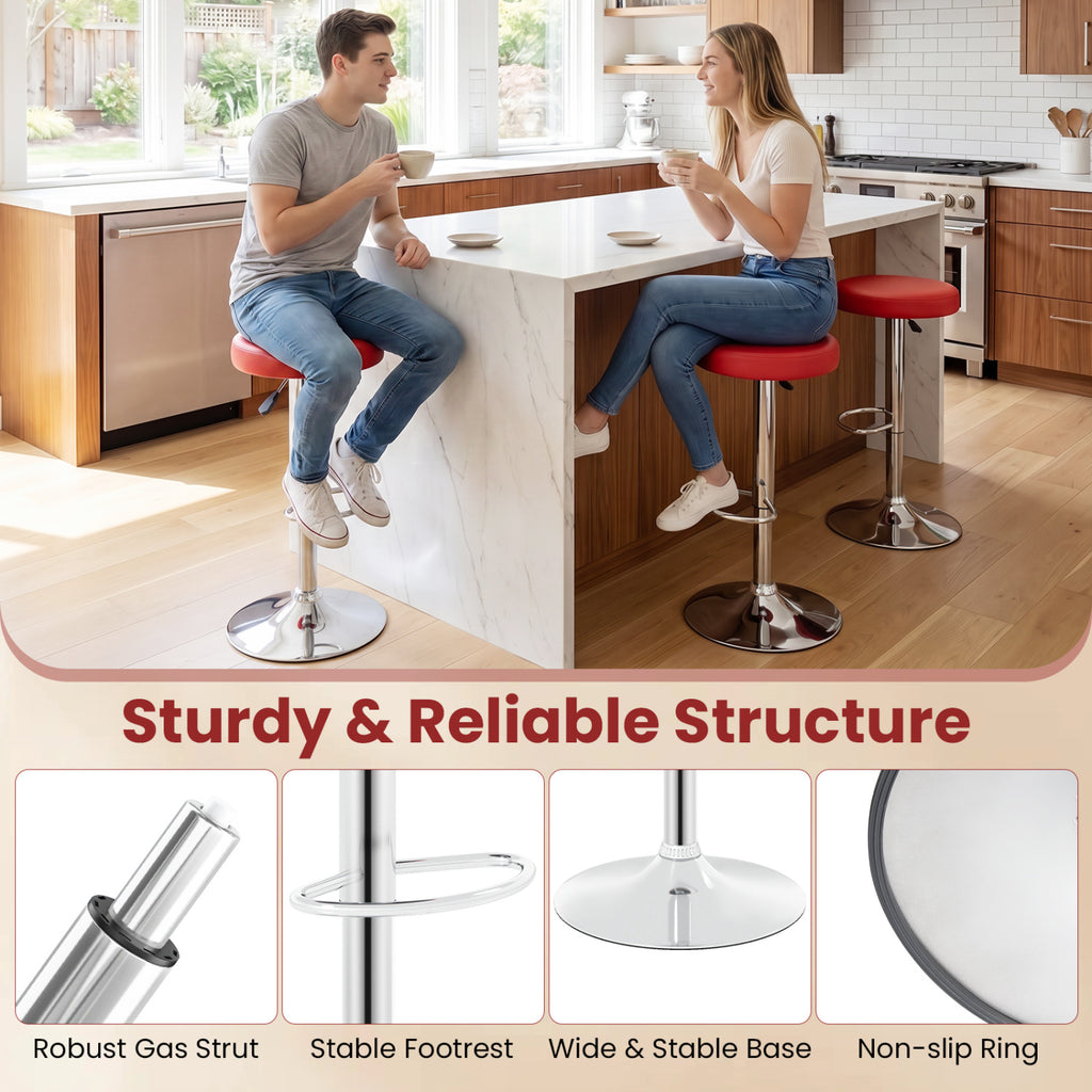 Height-Adjustable Swivel Bar Stool Set of 2 - Red