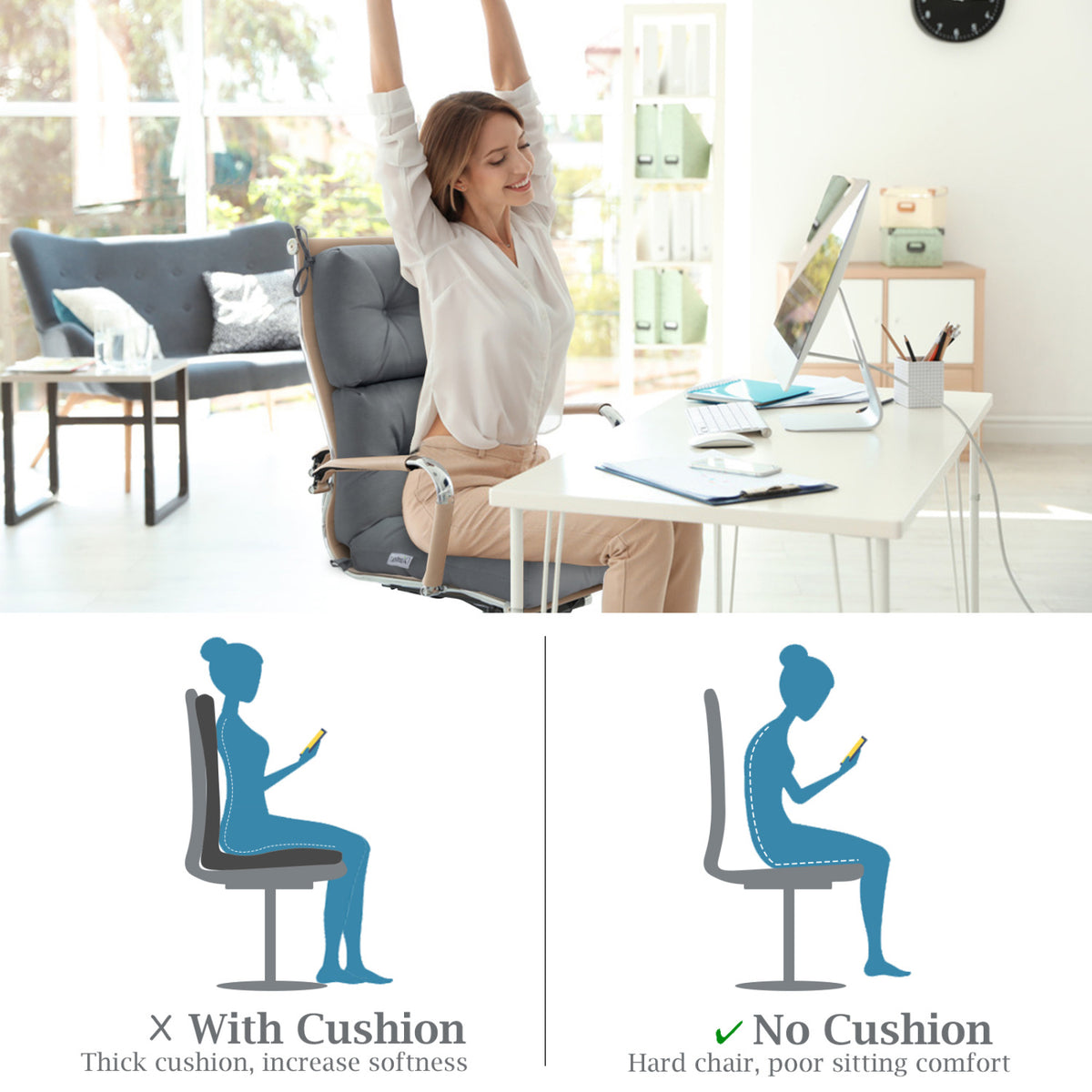Set of 2 High Back Chair Cushion with Adjustable Height