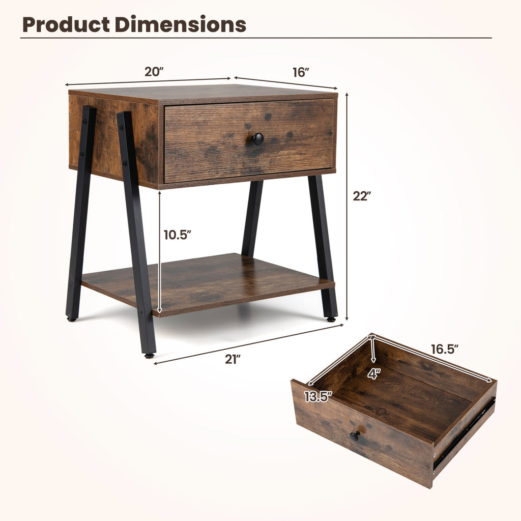 Industrial Nightstand Set of 2 - Rustic Brown