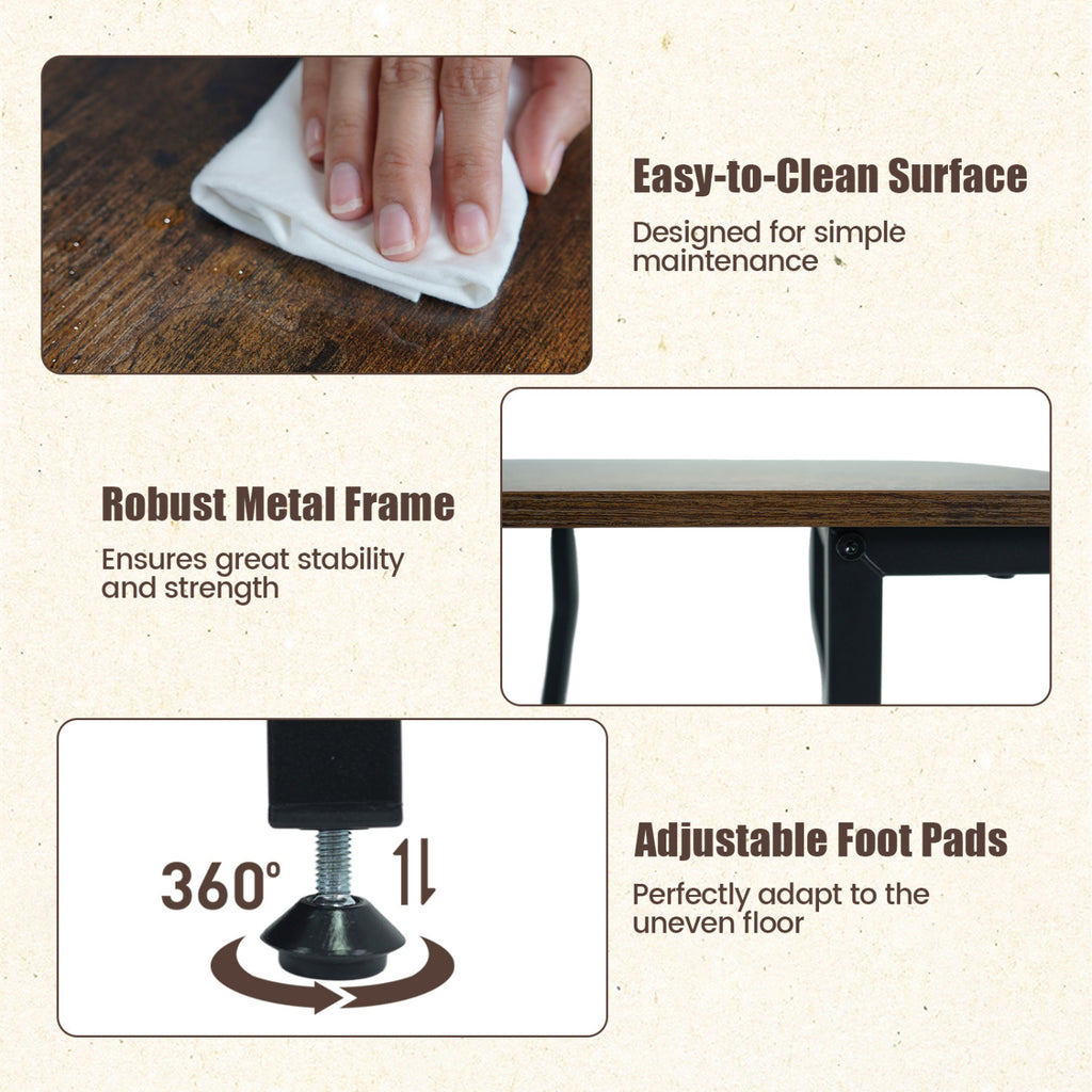 Industrial Side Table with Charging Station & 3-Tier Shelves - Rustic Brown