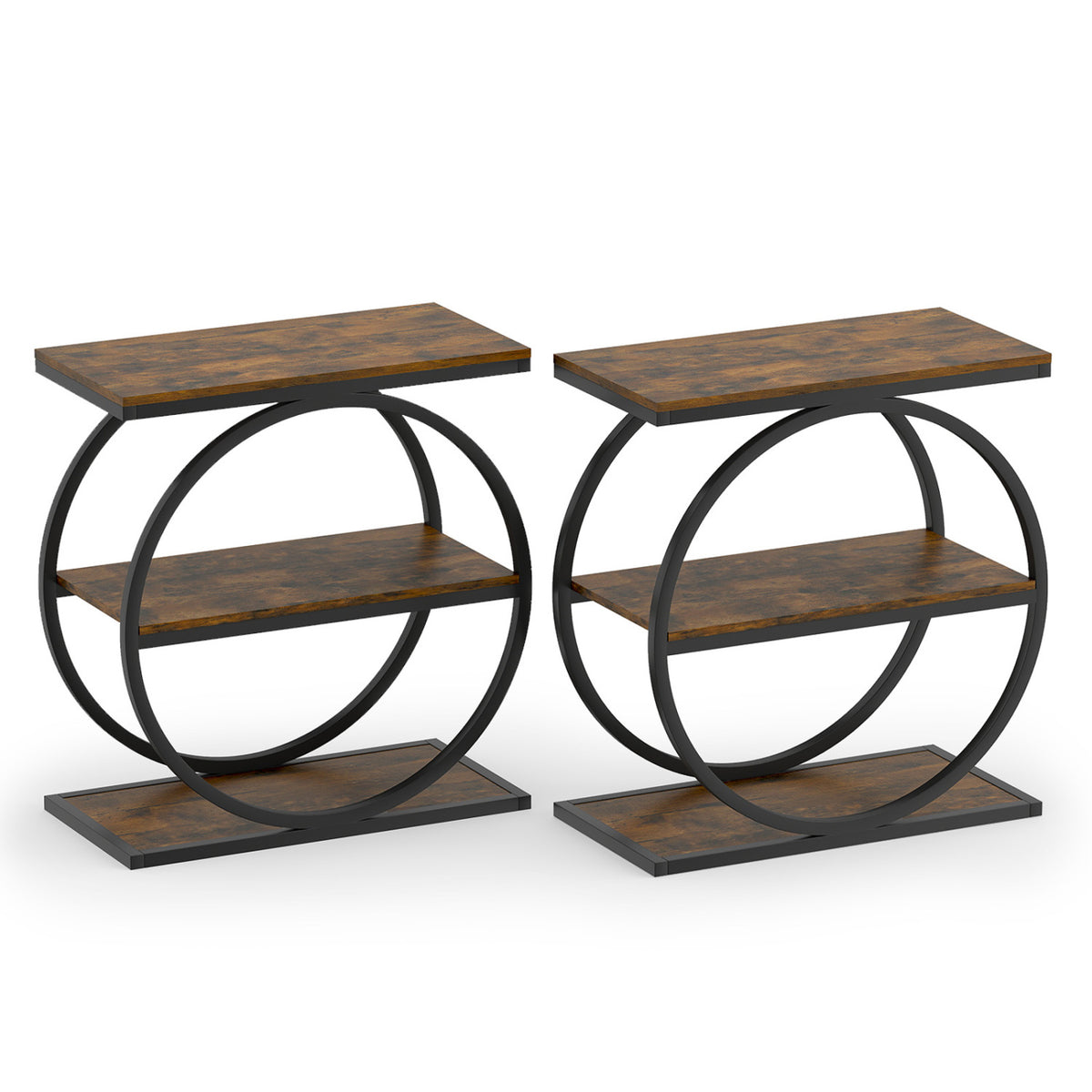Industrial Faux Marble Side Table with Metal Frame - Rustic Brown