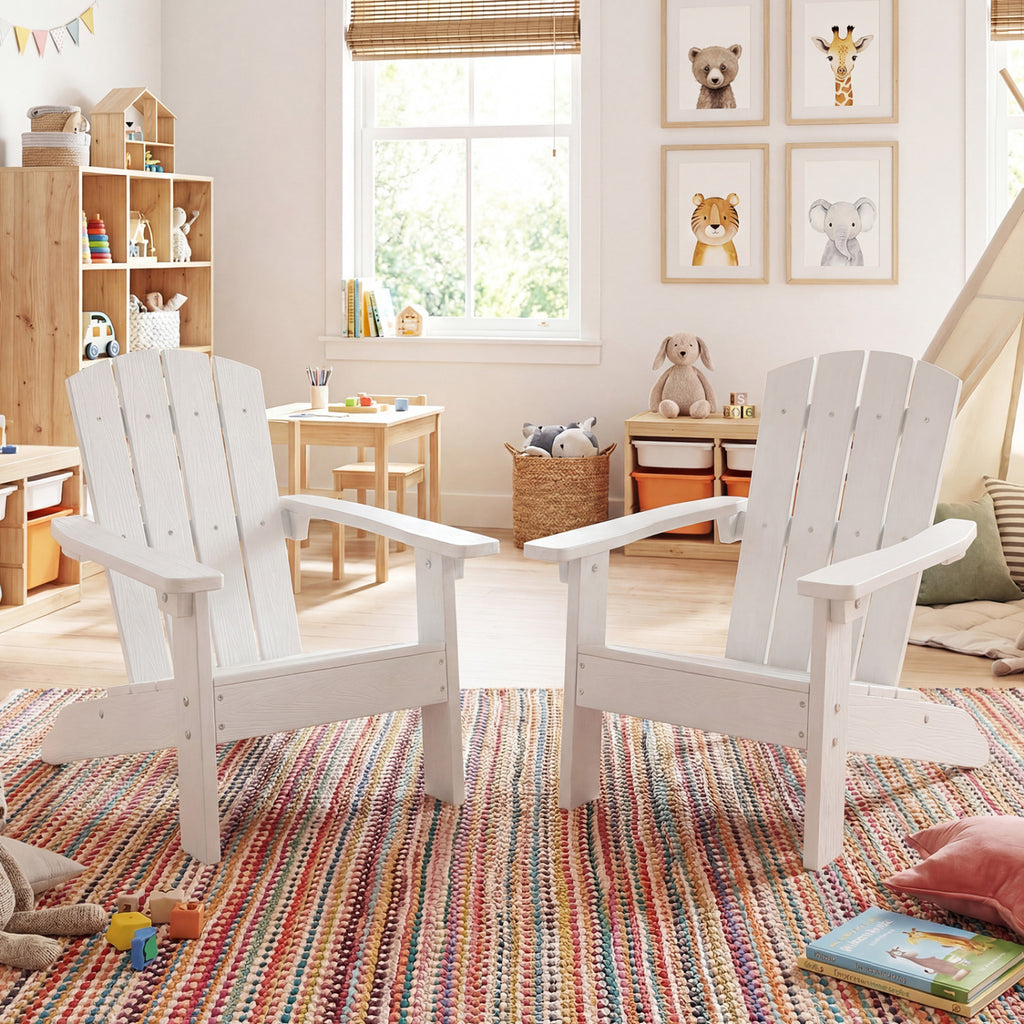 Kids Adirondack Chair Set - White with High Backrest & Armrests - 2 Pack