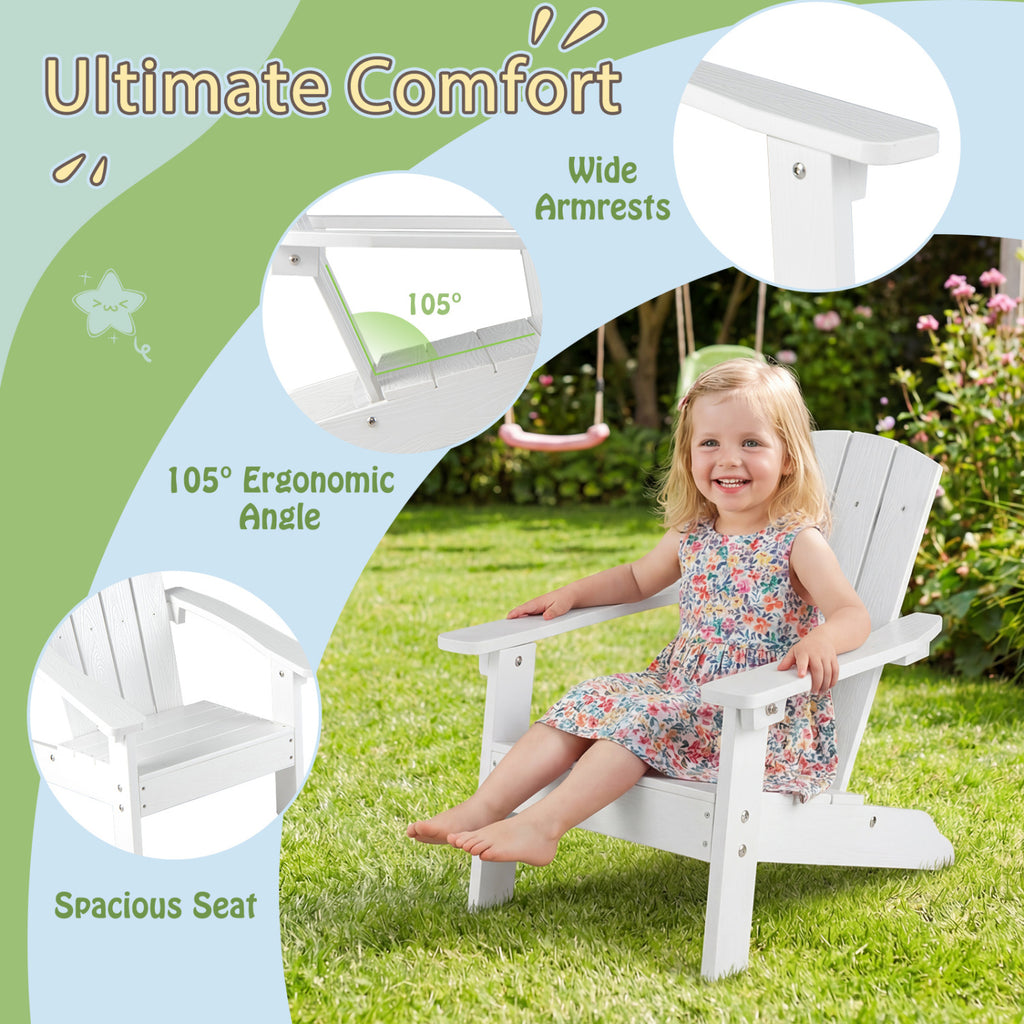 Kids Adirondack Chair Set - White with High Backrest & Armrests - 2 Pack
