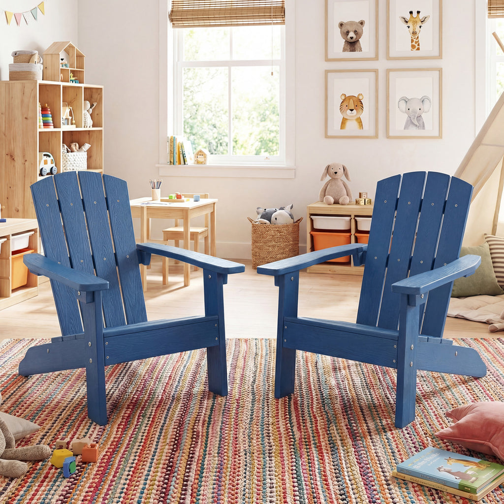 Kids Adirondack Chair Set - Navy with High Backrest & Armrests, 2-Pack