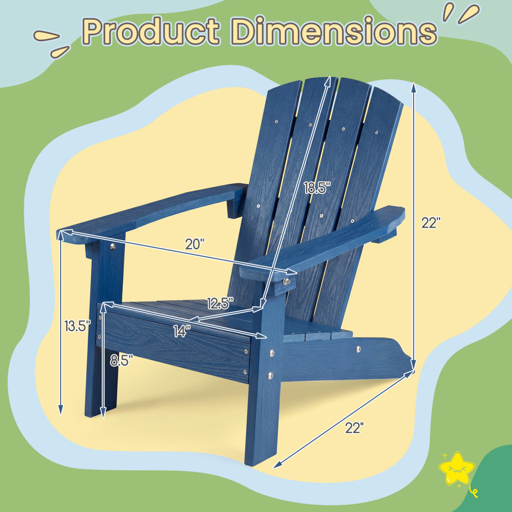 Kids Adirondack Chair Set - Navy with High Backrest & Armrests, 2-Pack