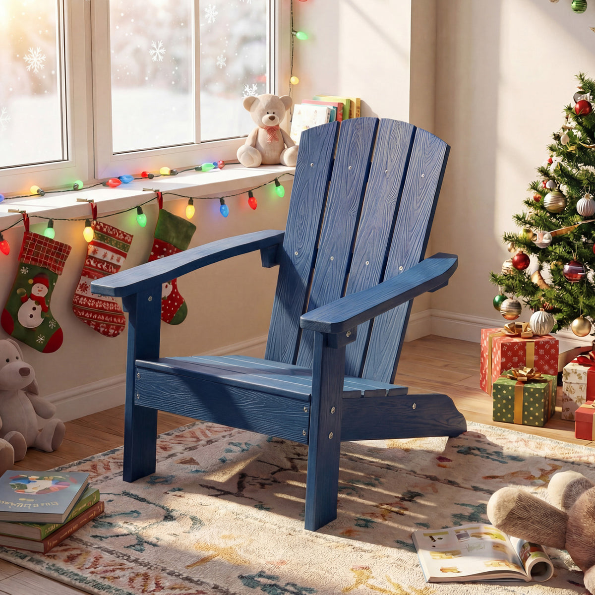 Kids Adirondack Chair Set - Navy with High Backrest & Armrests, 2-Pack