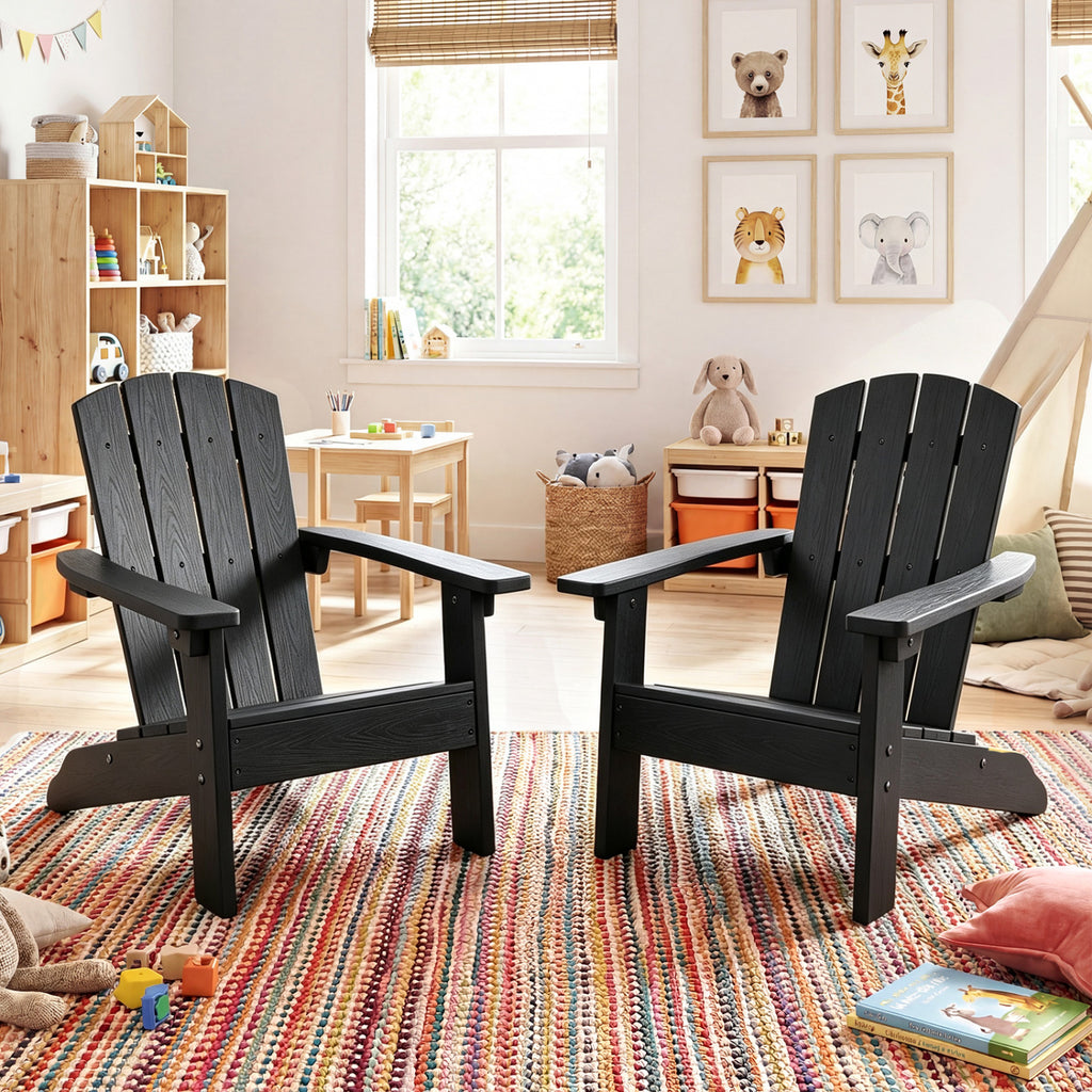 Kids Adirondack Chair Set - Black with High Backrest & Armrests for 3-8 Years