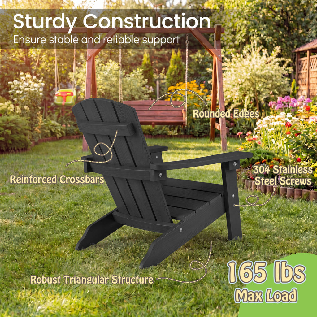Kids Adirondack Chair Set - Black with High Backrest & Armrests for 3-8 Years
