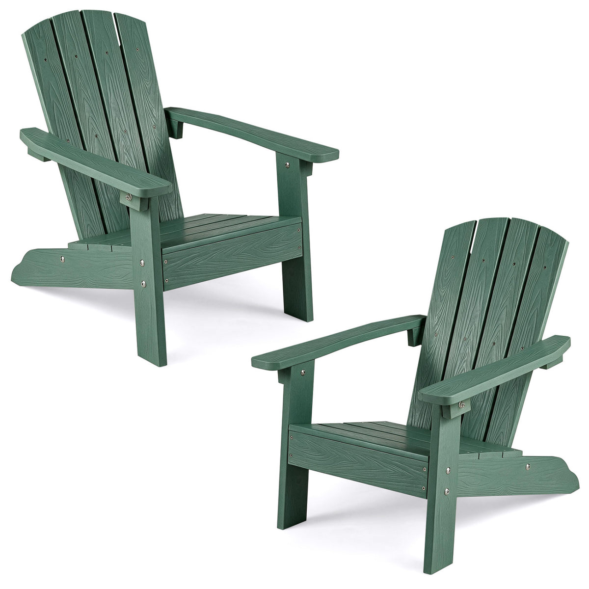 Kids Adirondack Chair Set - Green with High Backrest & Armrests for Children 3-8