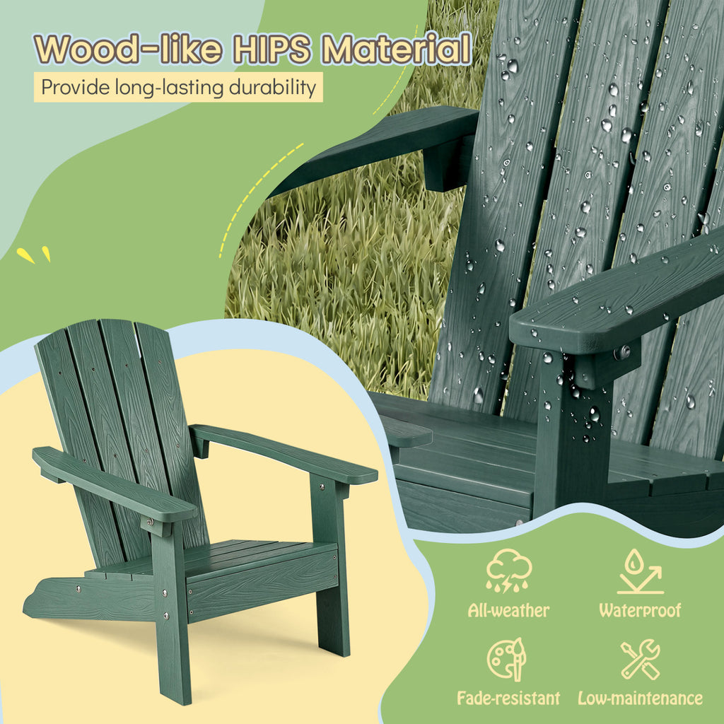 Kids Adirondack Chair Set - Green with High Backrest & Armrests for Children 3-8