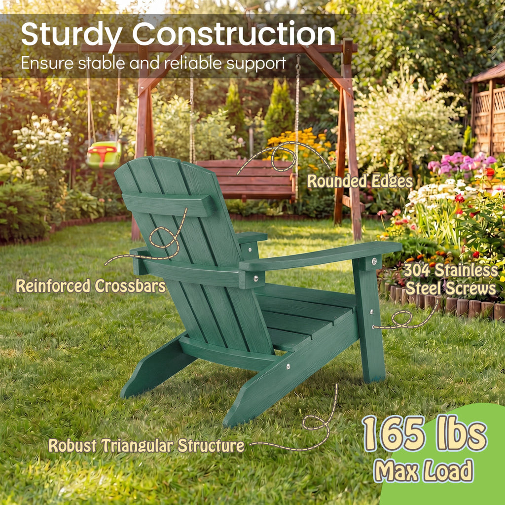 Kids Adirondack Chair Set - Green with High Backrest & Armrests for Children 3-8