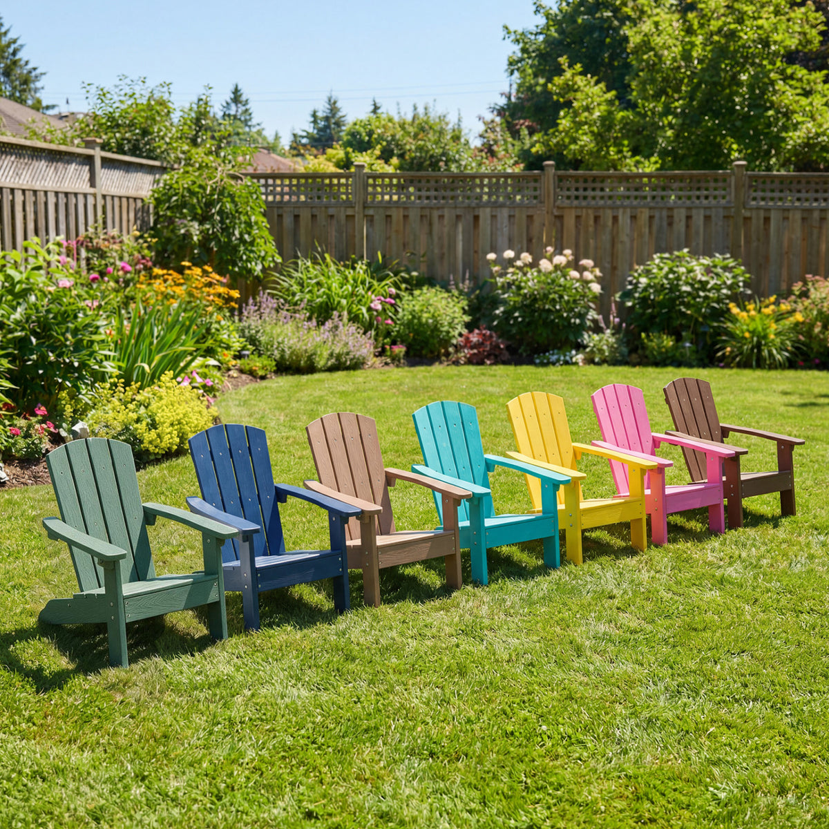 Kids Adirondack Chair Set - Green with High Backrest & Armrests for Children 3-8