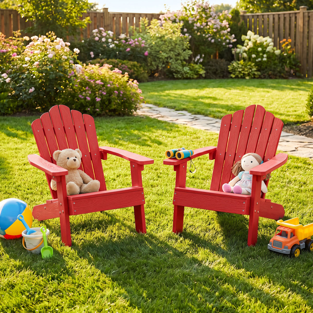 Set of 2 Kids Adirondack Chairs All-weather Outdoor for Children with