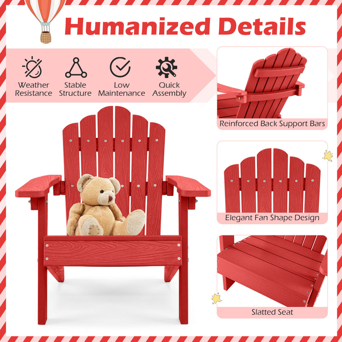 Set of 2 Kids Adirondack Chairs All-weather Outdoor for Children with