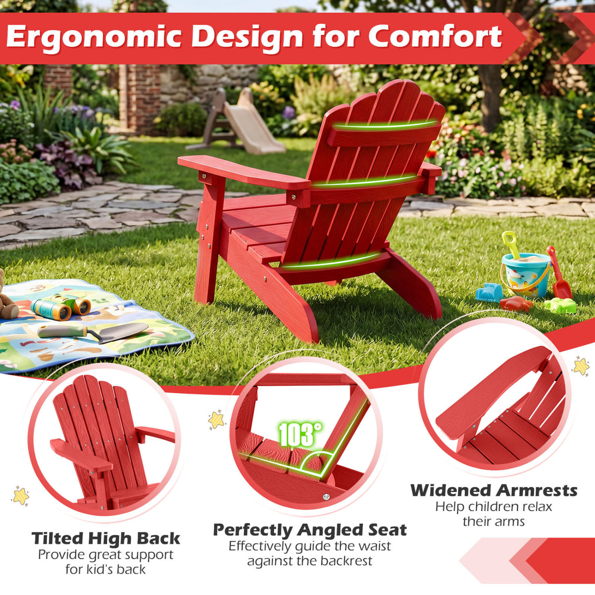 Set of 2 Kids Adirondack Chairs All-weather Outdoor for Children with