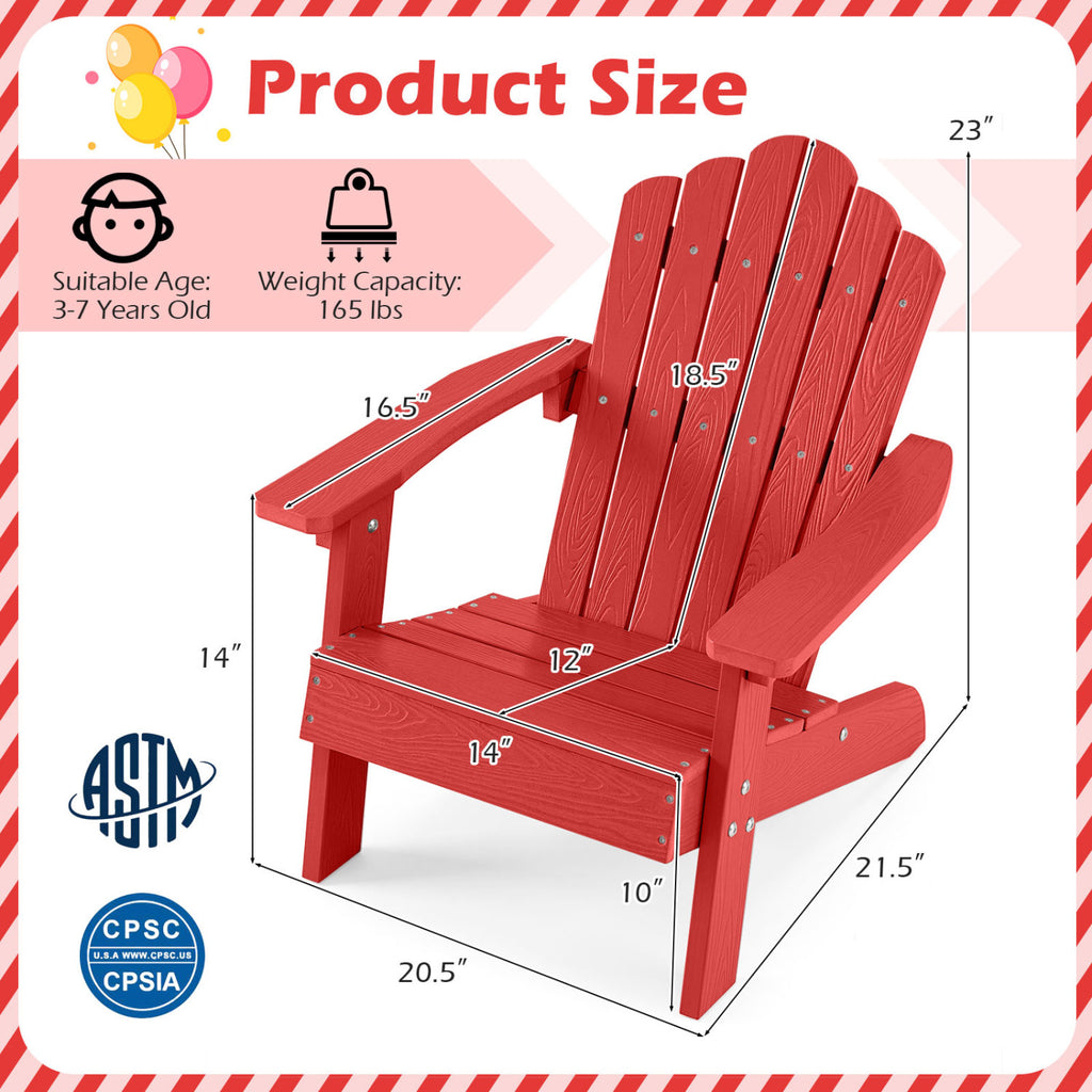 Set of 2 Kids Adirondack Chairs All-weather Outdoor for Children with