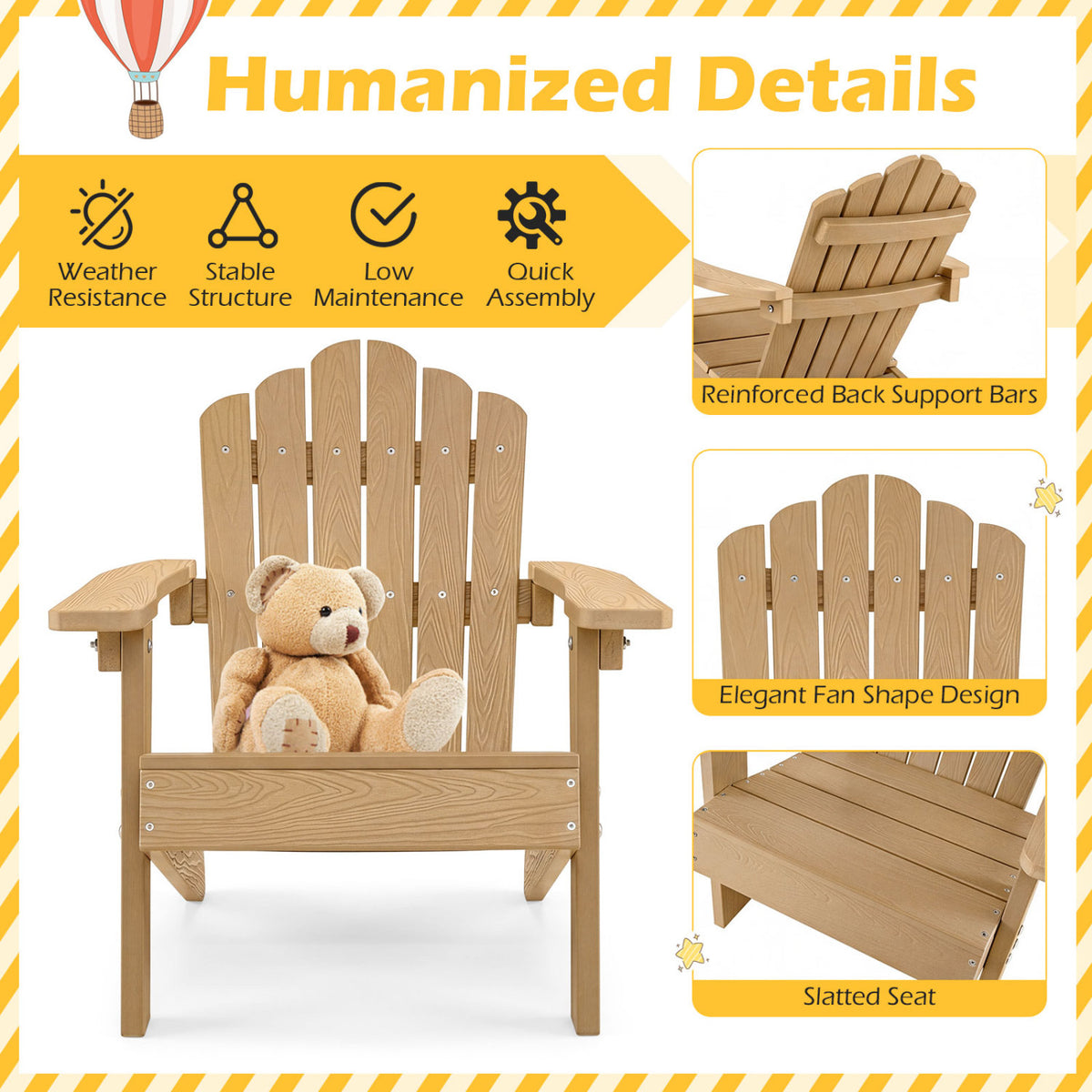 Set of 2 Kids Adirondack Chairs All-weather Outdoor for Children with
