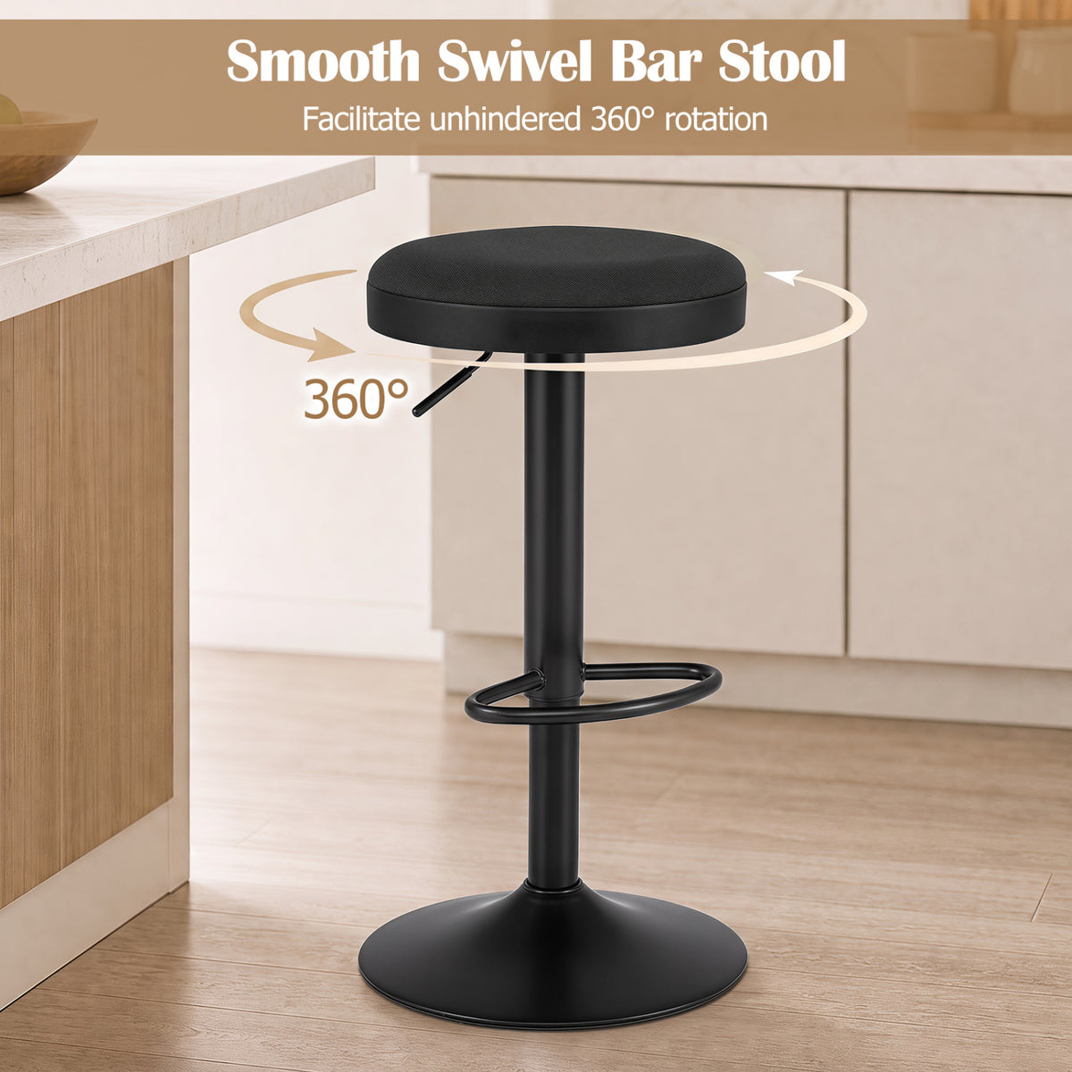 Kitchen Bar Stools Set of 2, Black - Adjustable Height