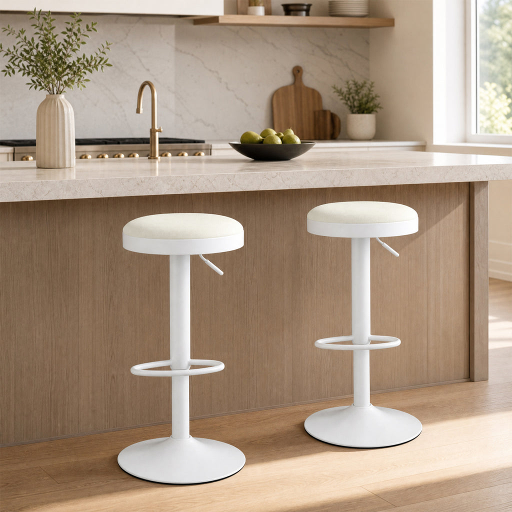 Kitchen Bar Stools Set of 2 Adjustable Height White