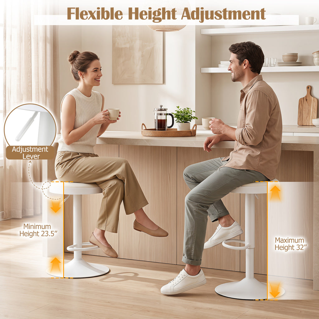 Kitchen Bar Stools Set of 2 Adjustable Height White