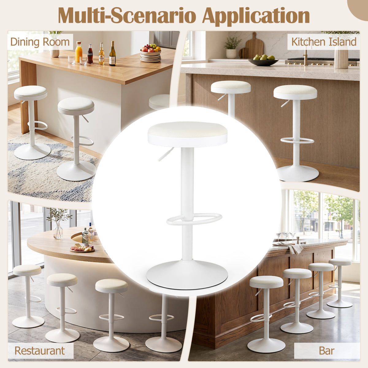 Kitchen Bar Stools Set of 2 Adjustable Height White