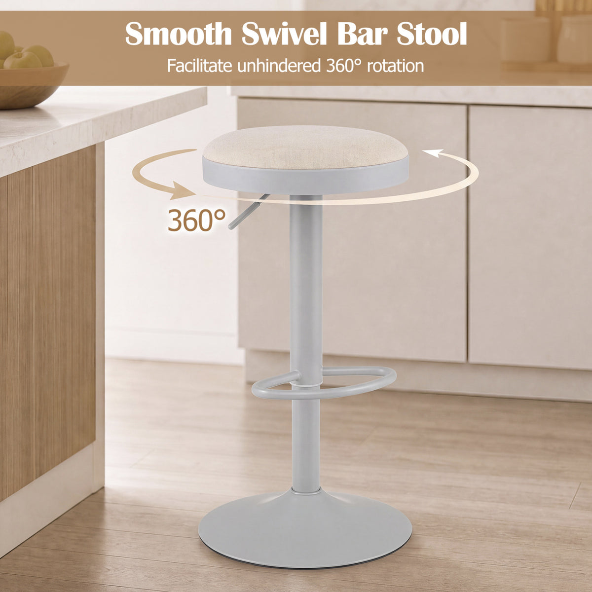 Kitchen Bar Stools Set of 2, Gray - Height Adjustable