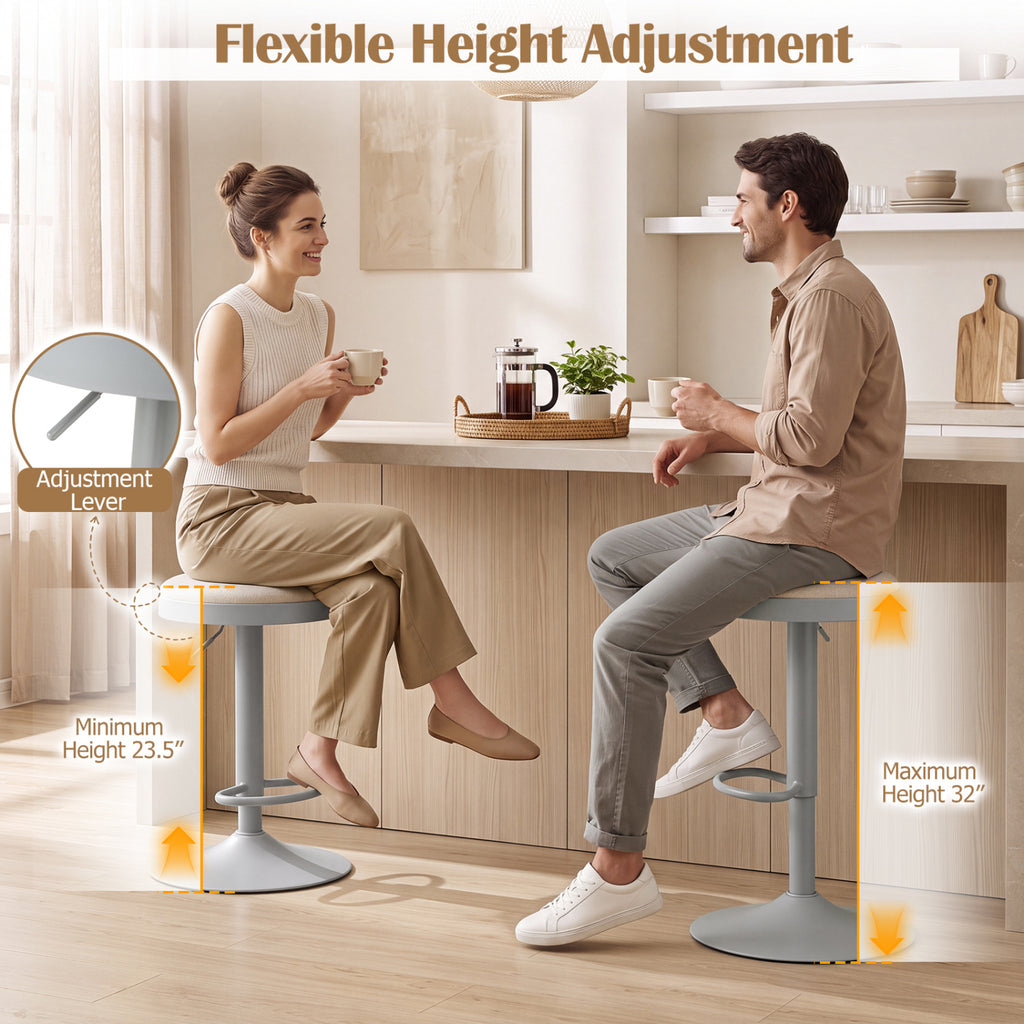 Kitchen Bar Stools Set of 2, Gray - Height Adjustable