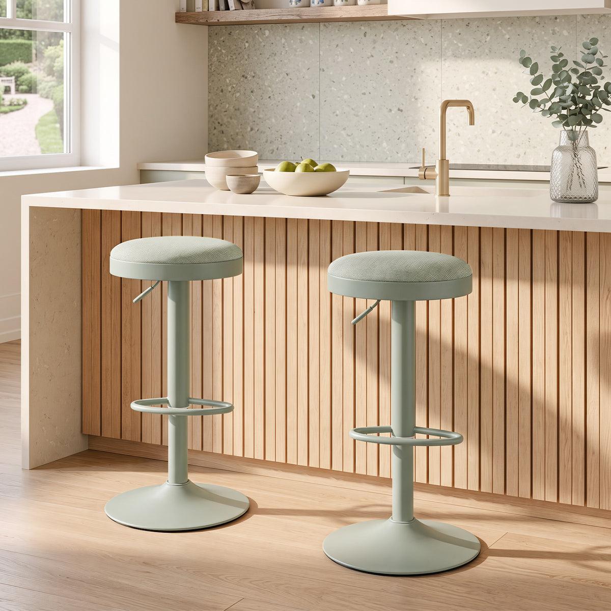 Kitchen Bar Stools Set of 2, Green - Height Adjustable