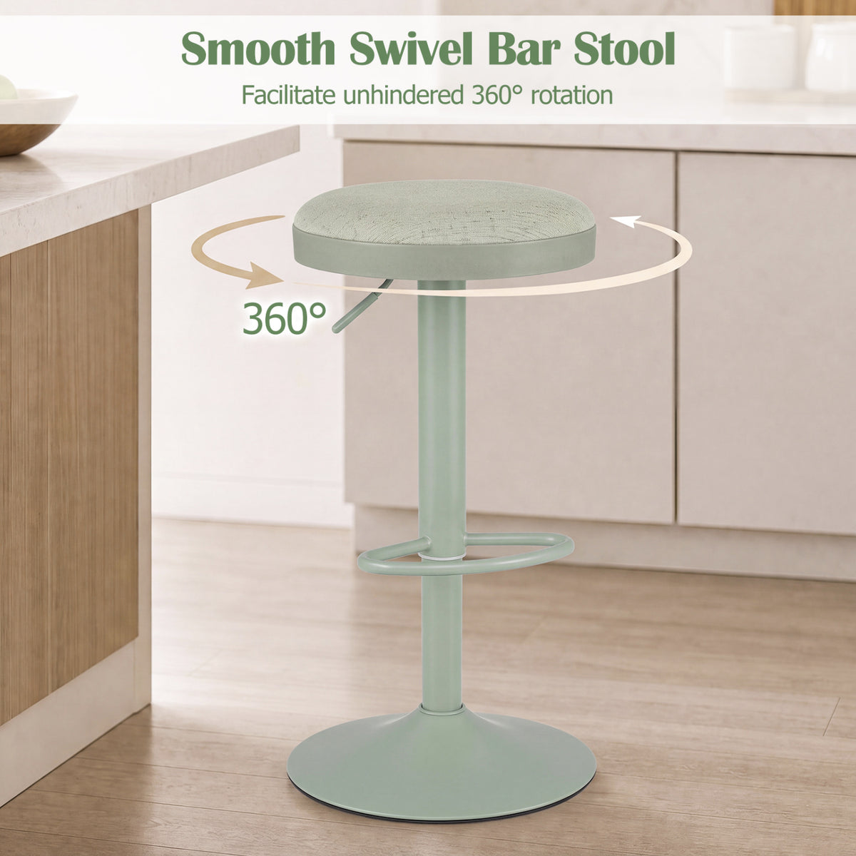 Kitchen Bar Stools Set of 2, Green - Height Adjustable