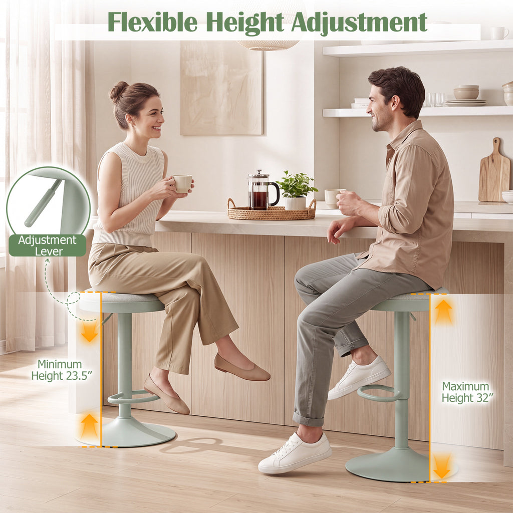 Kitchen Bar Stools Set of 2, Green - Height Adjustable