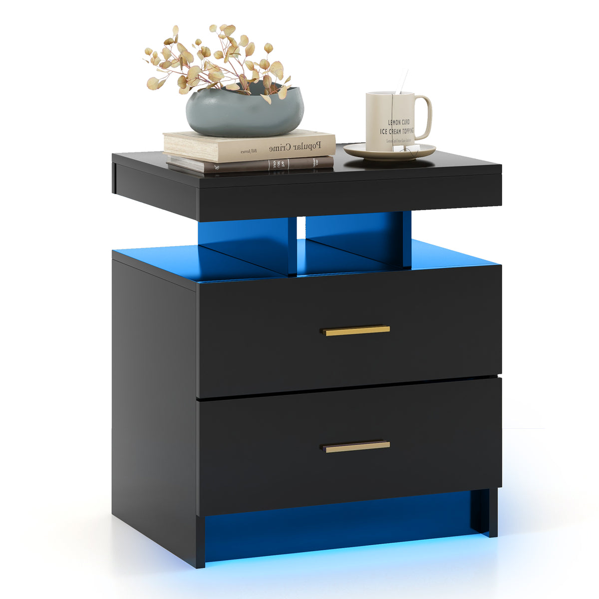 Nightstand with Charging Station and Drawer, Rustic Brown