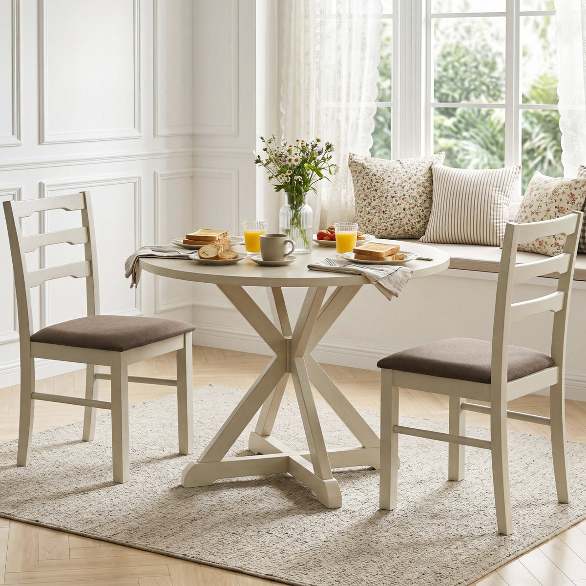Linen Upholstered Dining Chairs Set of 2 - Ivory