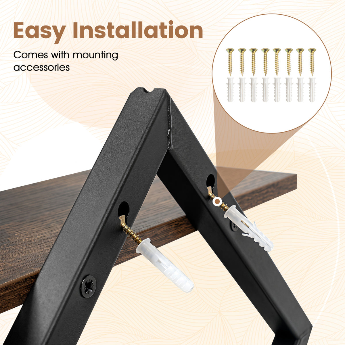 Metal Floating Shelves with Geometric Frame - Rustic Brown