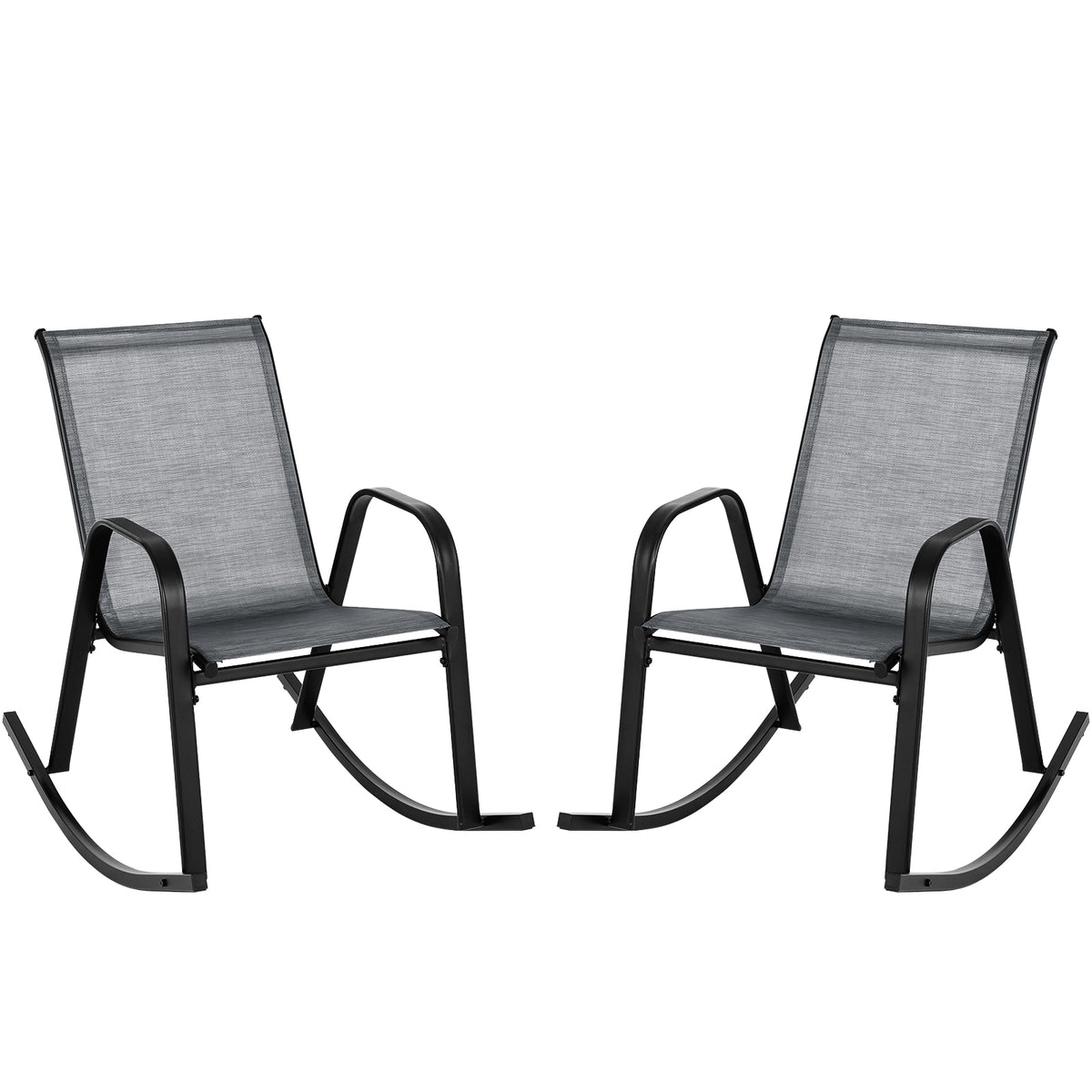 Set of 2 Metal Patio Rocking Chair with Breathable Seat Fabric