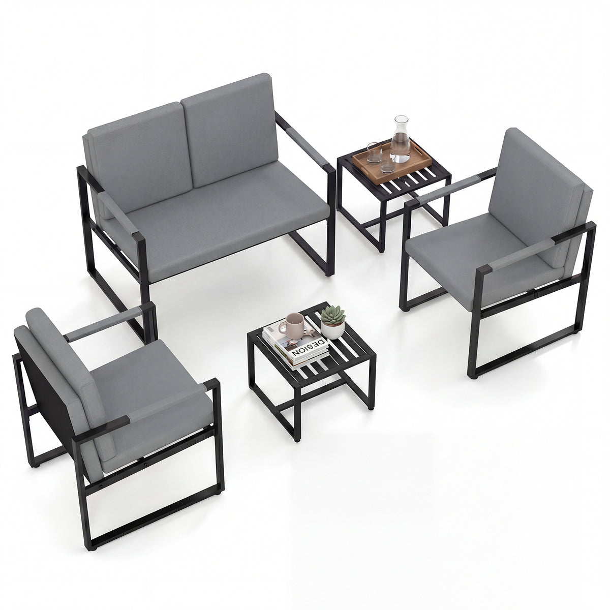 Mid Century Modern Accent Chair Set of 2 - Black & Gray