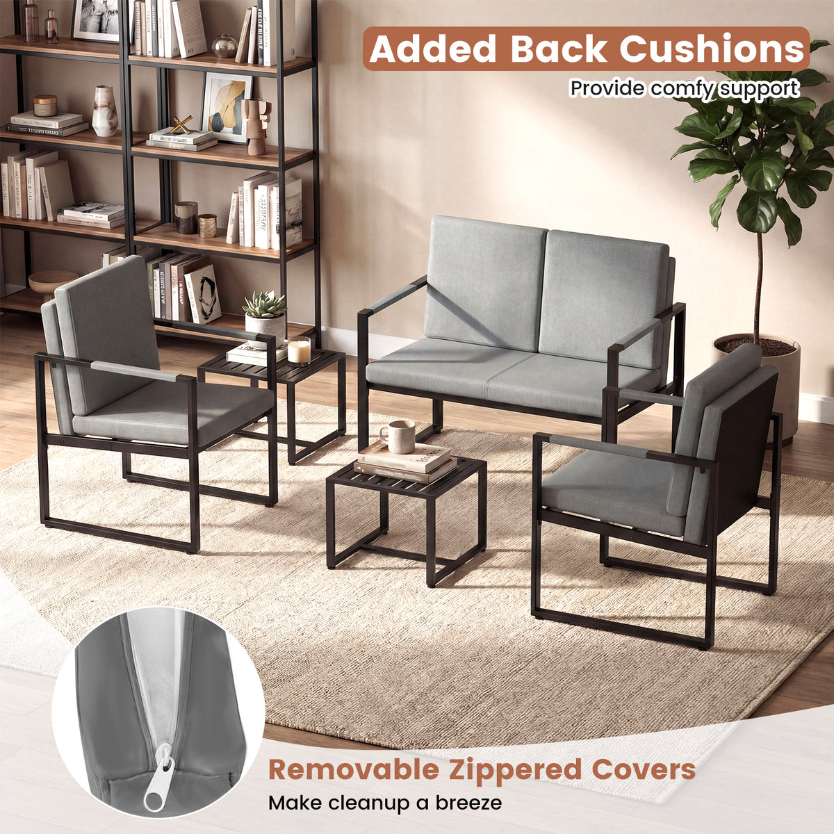 Mid Century Modern Accent Chair Set of 2 - Black & Gray