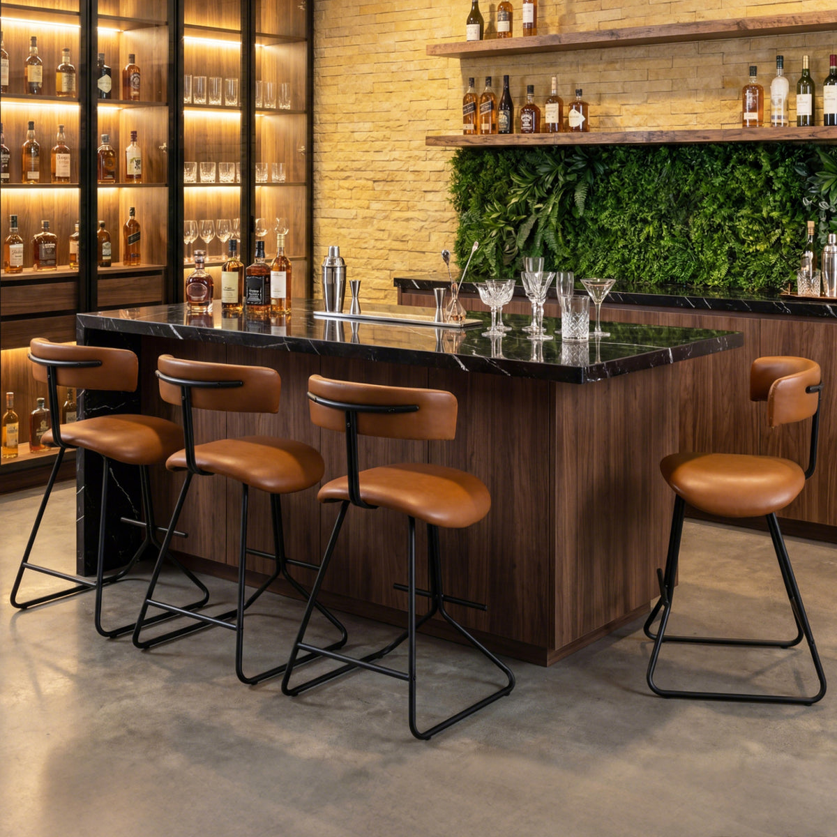 Counter Height Stools Set of 2, 25 Inch – Espresso Faux Leather
