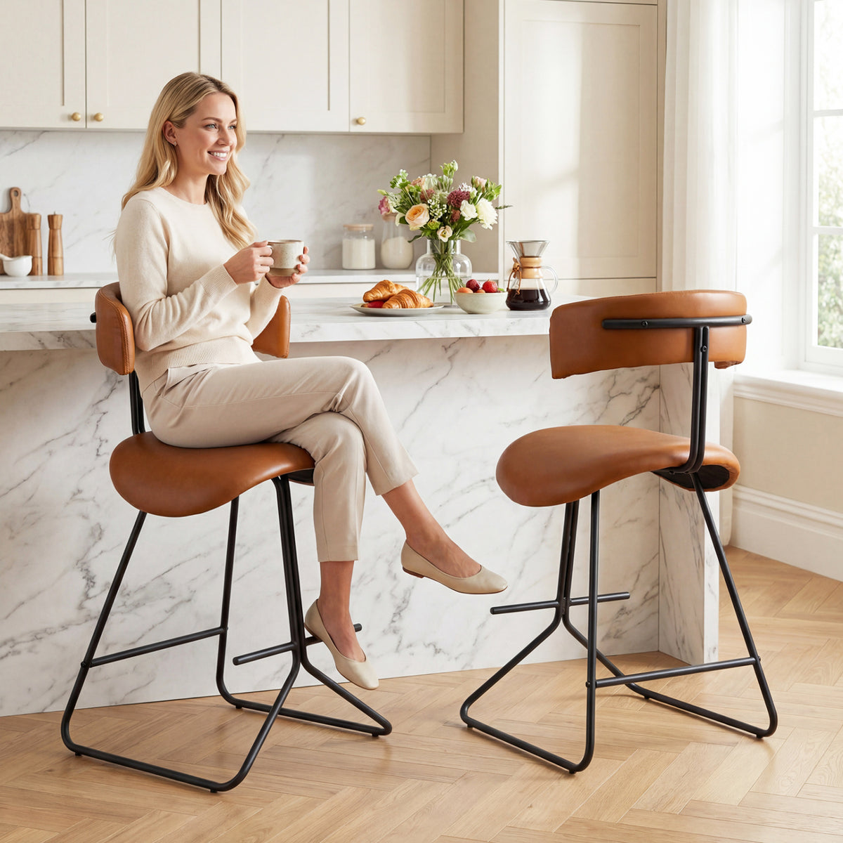 Counter Height Stools Set of 2, 25 Inch – Espresso Faux Leather