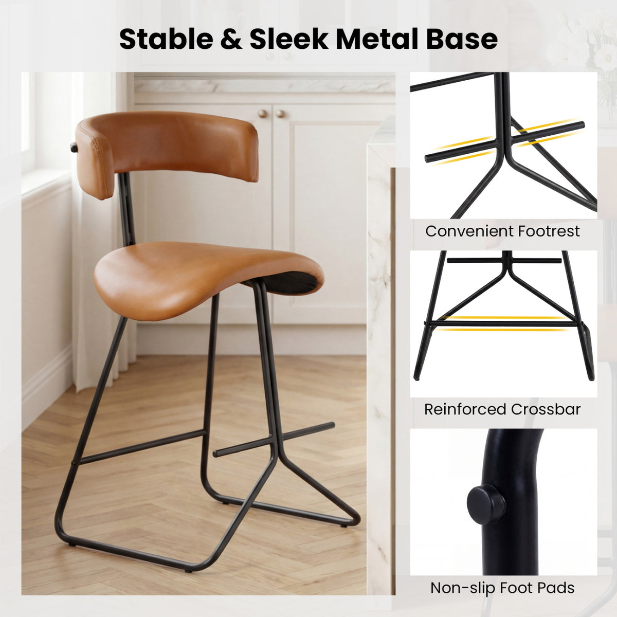 Counter Height Stools Set of 2, 25 Inch – Espresso Faux Leather