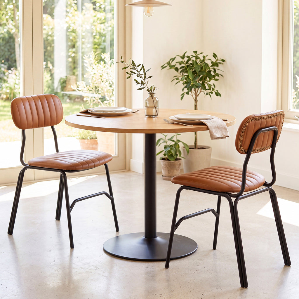 Set of 2 Dining Chairs with Ergonomic Back Metal Legs - Brown