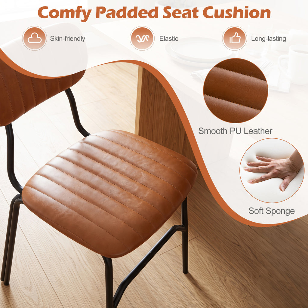 Set of 2 Dining Chairs with Ergonomic Back Metal Legs - Brown