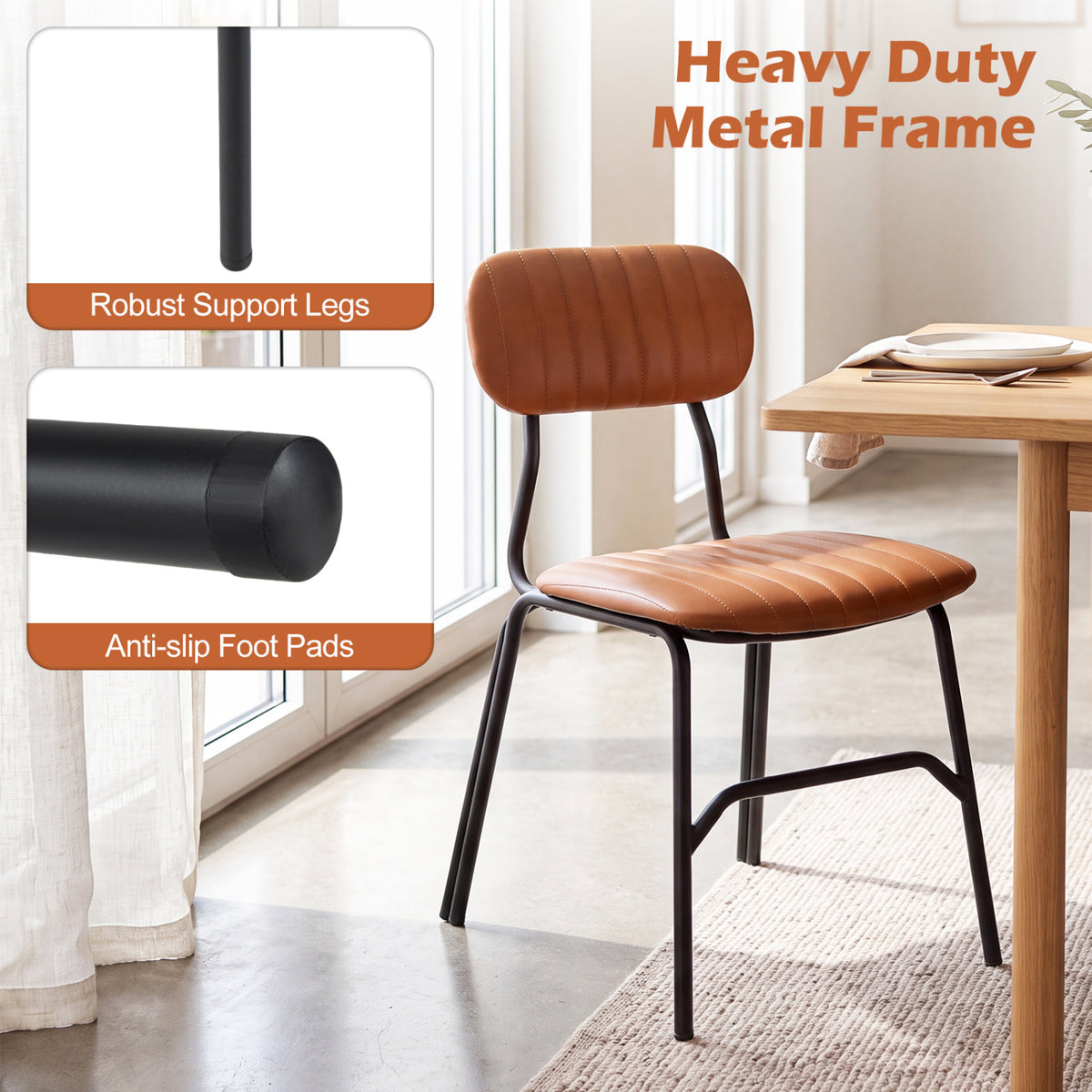 Modern Dining Chairs Set of 2 with Metal Legs - Brown