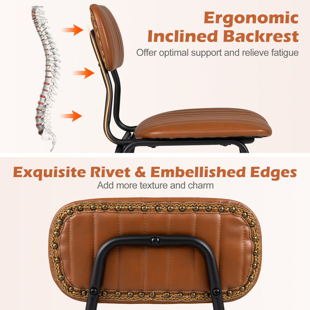 Set of 2 Dining Chairs with Ergonomic Back Metal Legs - Brown