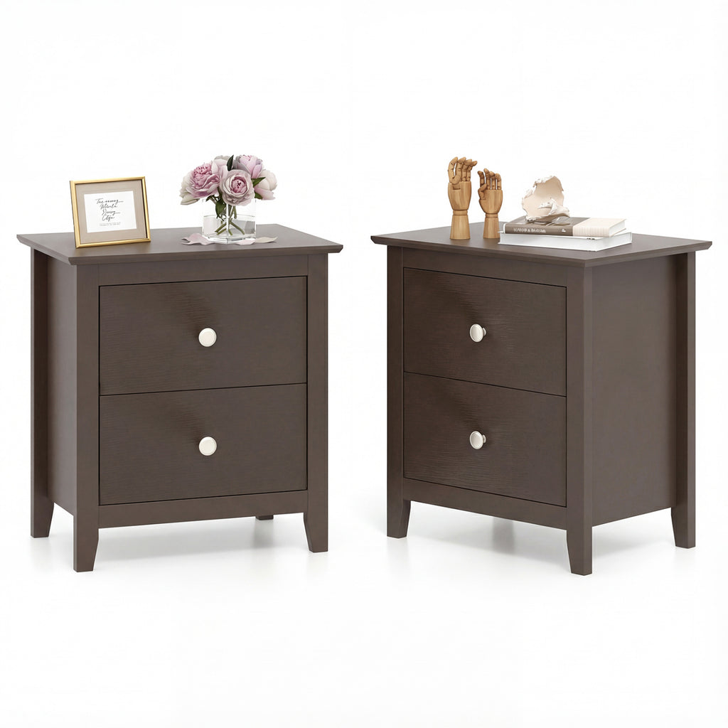 Modern Nightstand with 2 Drawers, Rustic Brown - Set of 2