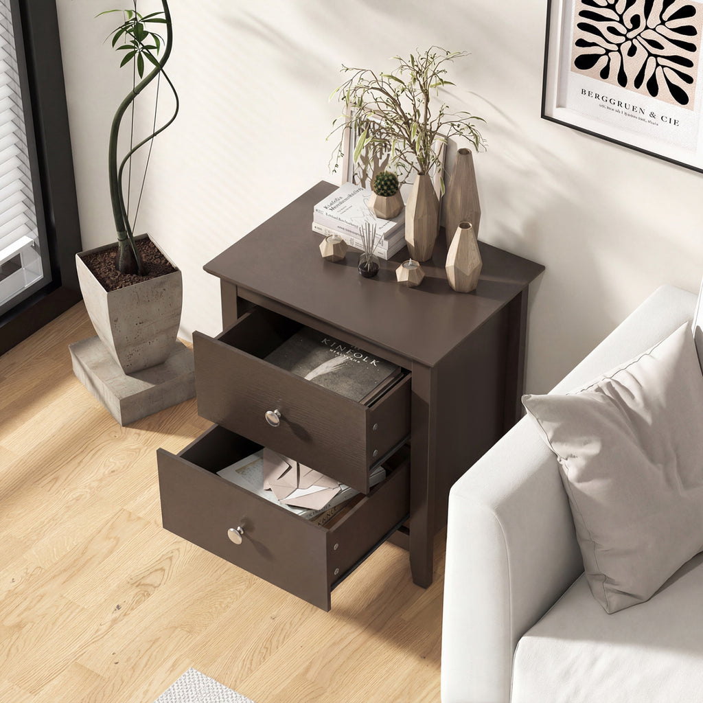 Modern Nightstand with 2 Drawers, Rustic Brown - Set of 2