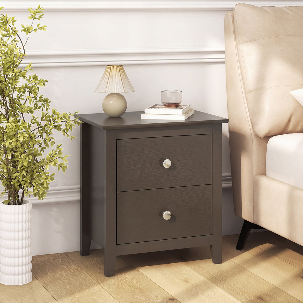 Modern Nightstand with 2 Drawers, Rustic Brown - Set of 2